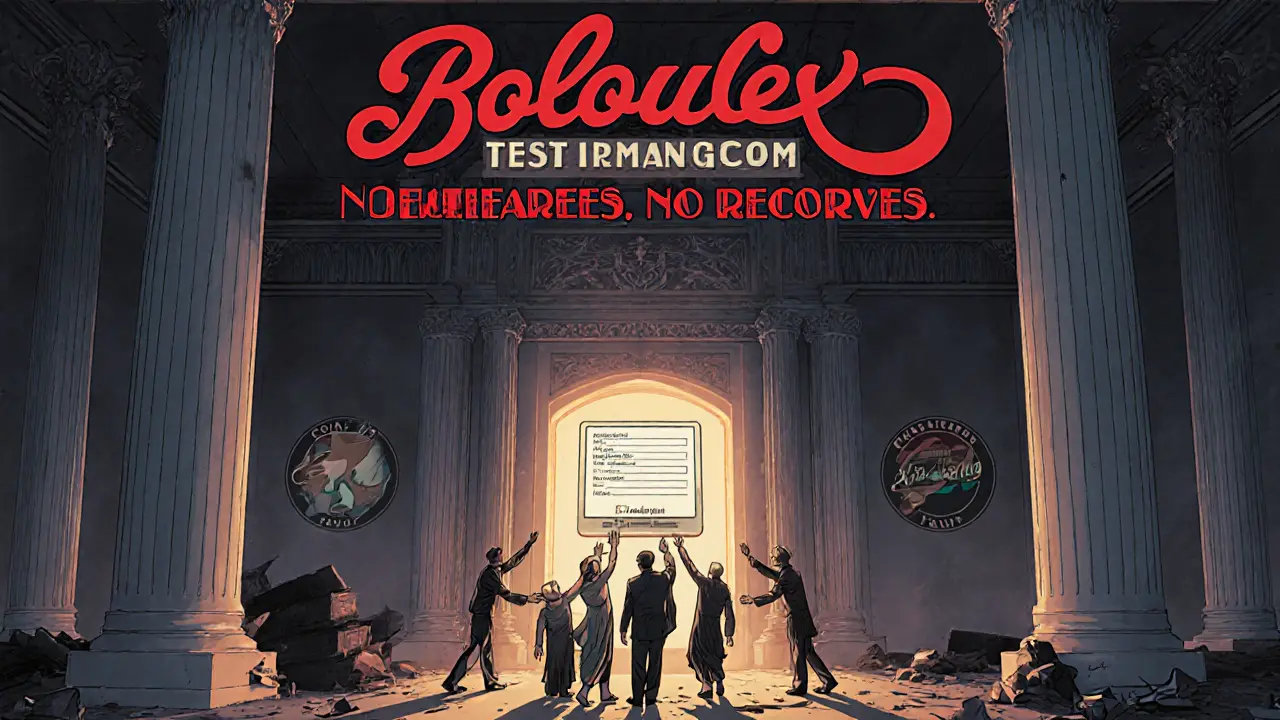 Abandoned Bololex palace with broken systems, contrasted with legitimate exchanges in the distance.