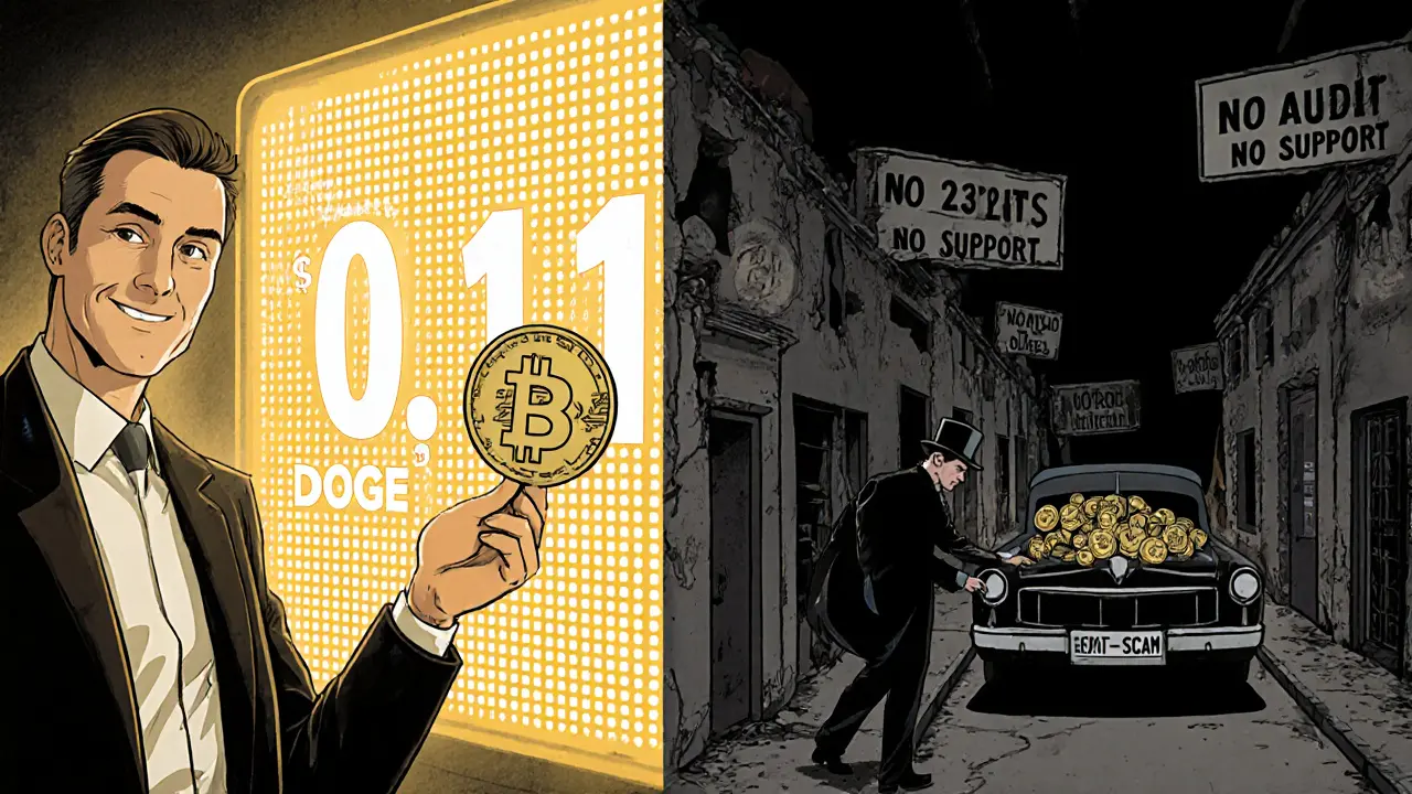 Split scene: one side promises high returns, the other reveals loss and abandonment.