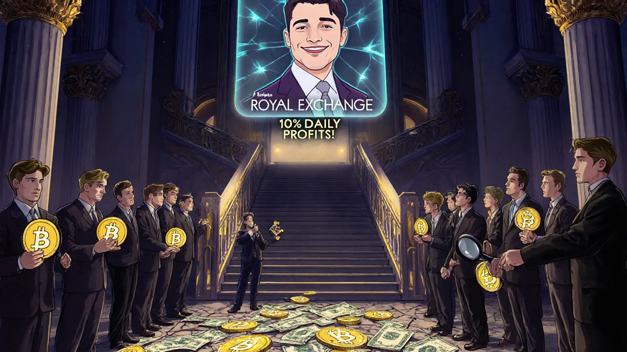 Investors misled by a grand fake Royal Exchange palace with disappearing crypto coins