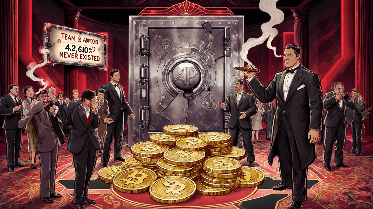 1920s casino scene with investors gambling on CELT tokens, a sealed vault behind them labeled &#039;Team &amp; Advisors&#039;.