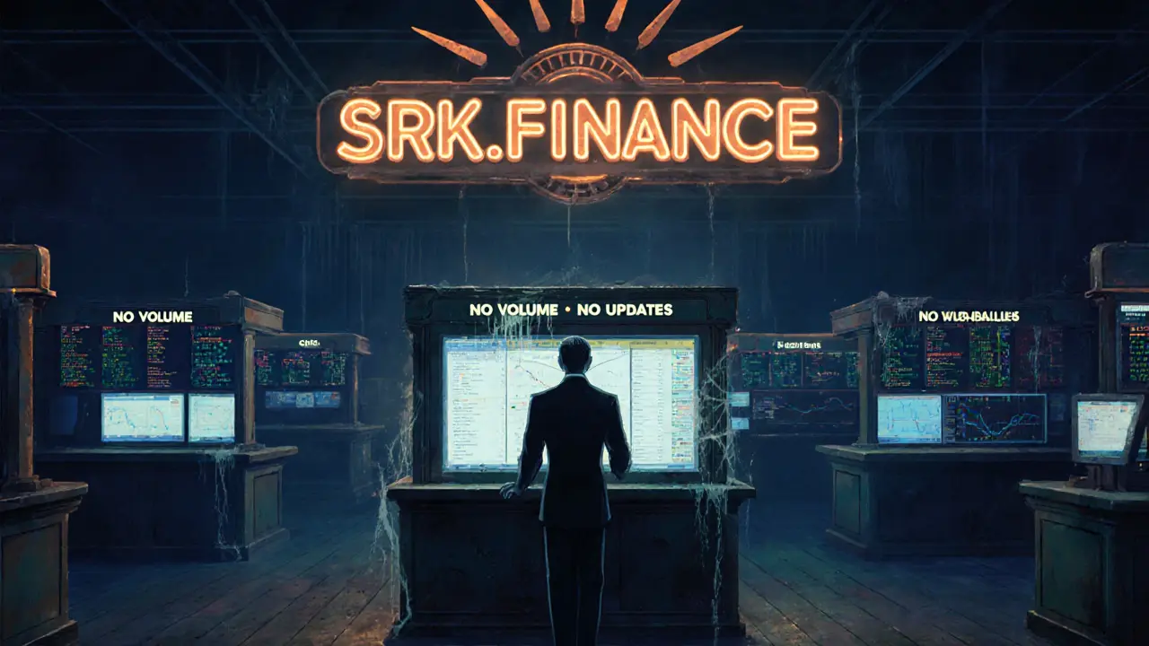 Art Deco scene of an abandoned BSC trading floor with a flickering neon sign and ghostly trader, representing the inactive SparkSwap BSC.