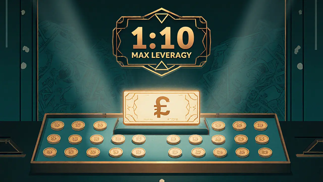 Minimalist trading floor with only 26 coins and an HKD note under spotlight, symbolizing limited but compliant trading.