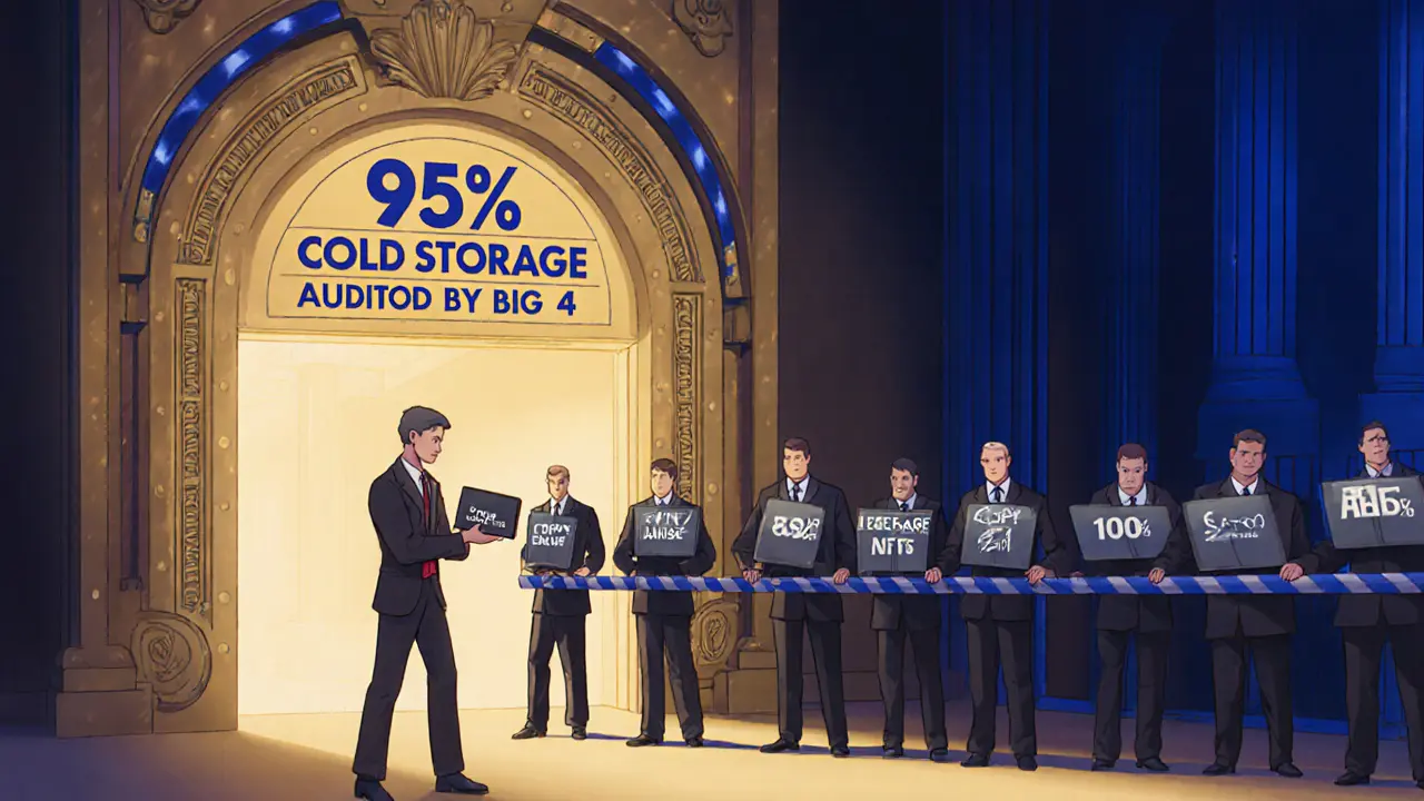 User holding HSK token at a vault entrance while others are denied access for advanced trading tools.