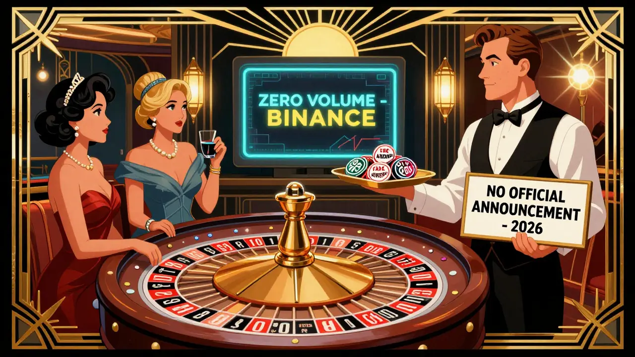 1920s-style casino scene with a PBR roulette wheel, zero volume on a monitor, and a butler offering fake airdrop tokens to indifferent gamblers.