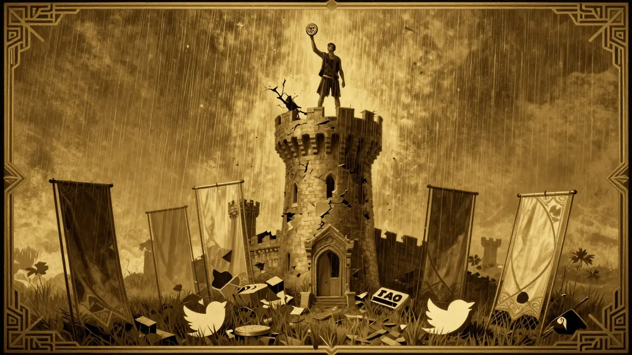 A lone player atop a ruined castle as MCRT rain fades away, symbolizing a missed opportunity
