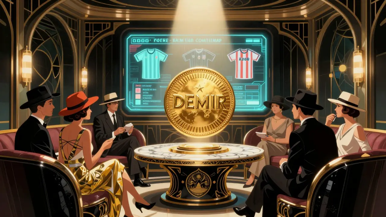 Fans from around the world vote on jersey designs using a holographic DEMIR token display.