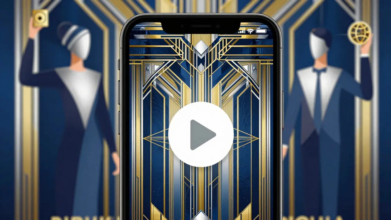 Smartphone live stream with geometric patterns and token symbols