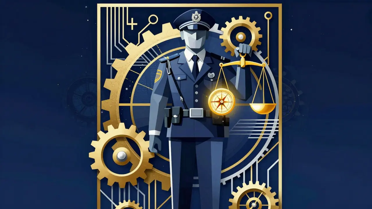 A stylized regulator figure with a compass and scales representing PVARA authority.