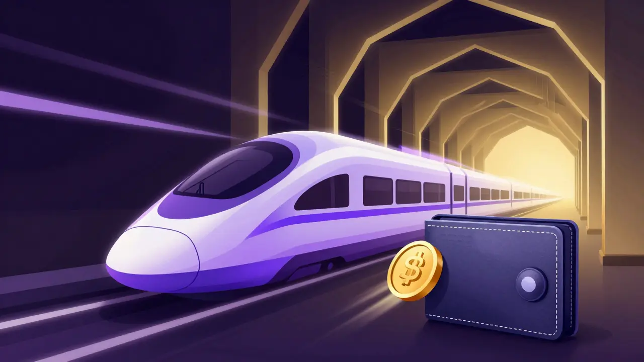 Streamlined energy bolt representing fast Solana network transactions in Art Deco style.