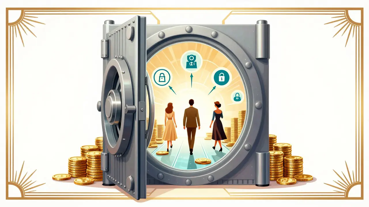Art Deco illustration of a secure vault representing safe, regulated crypto trading.