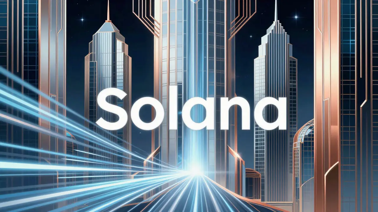 Art Deco style depiction of fast Solana blockchain transactions