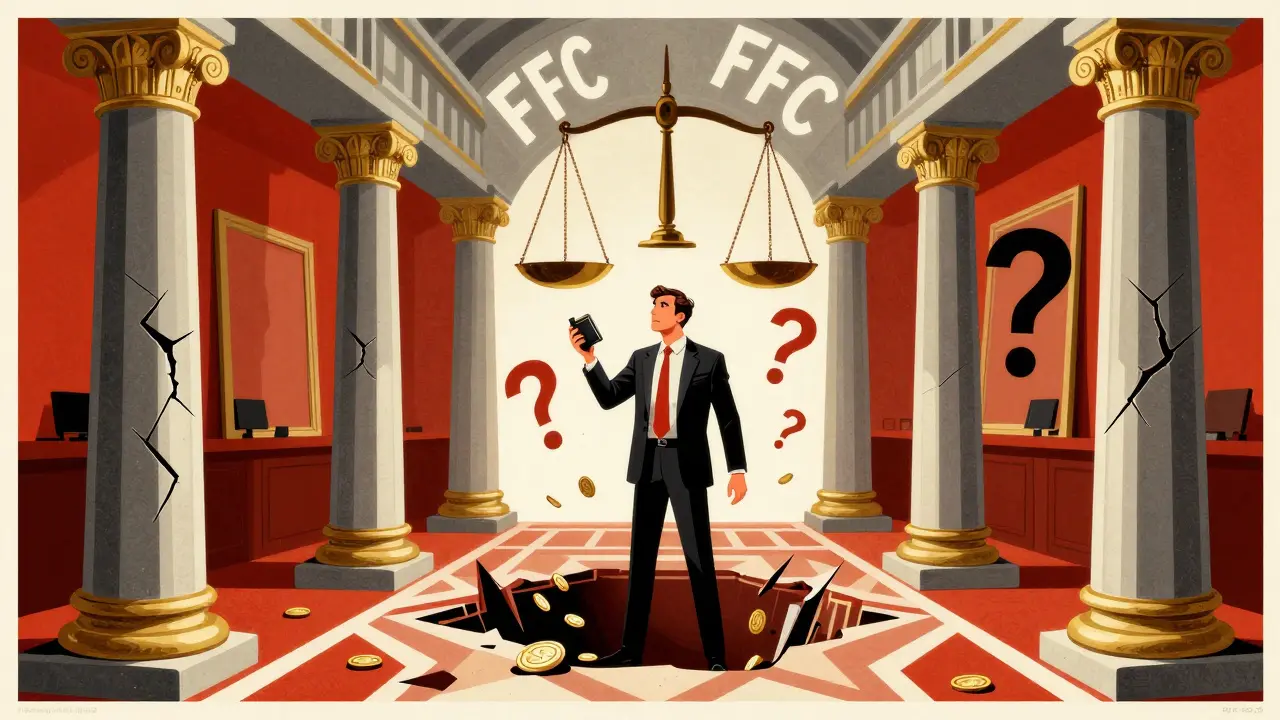 Investor facing risks and missing regulations in Art Deco illustration