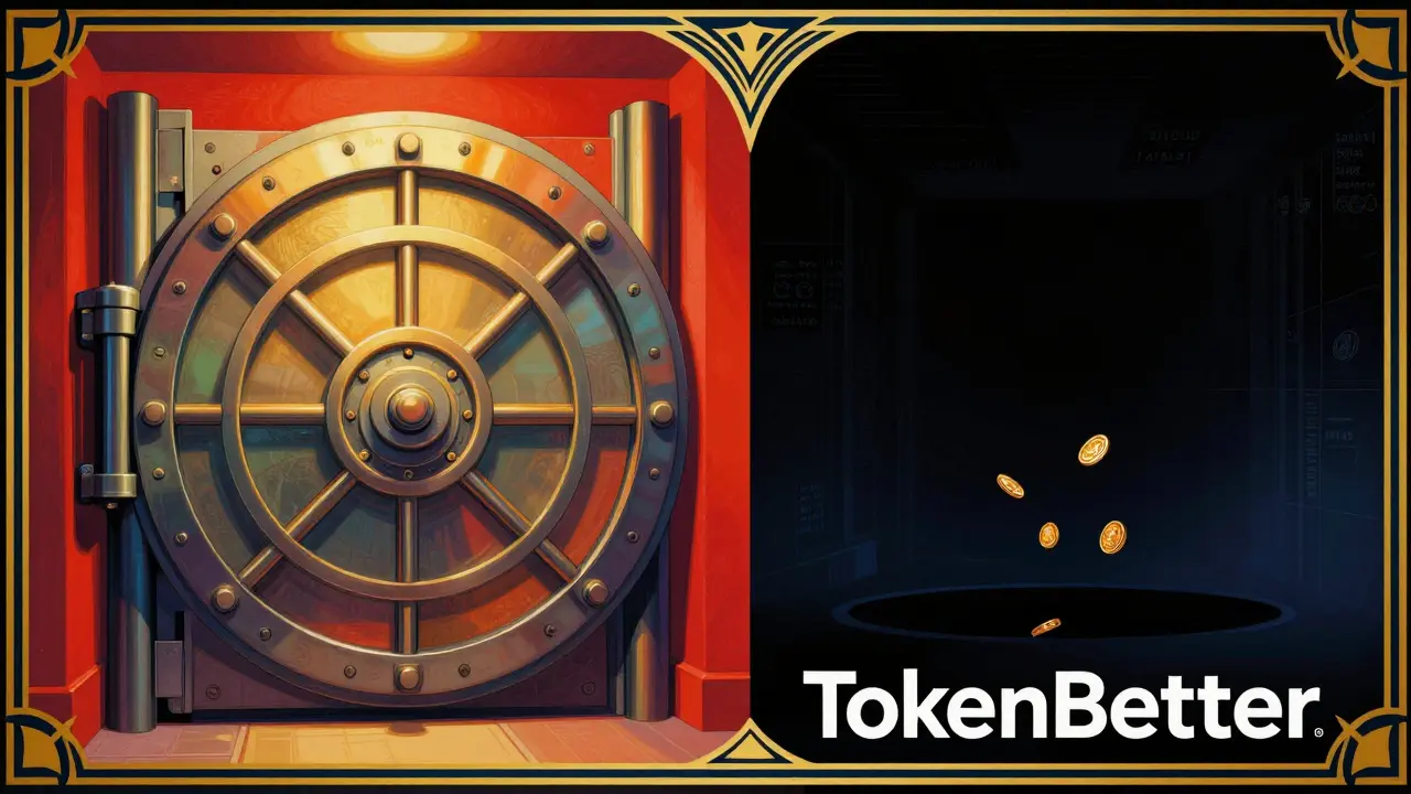 Contrast between secure vault and dark void representing exchange safety