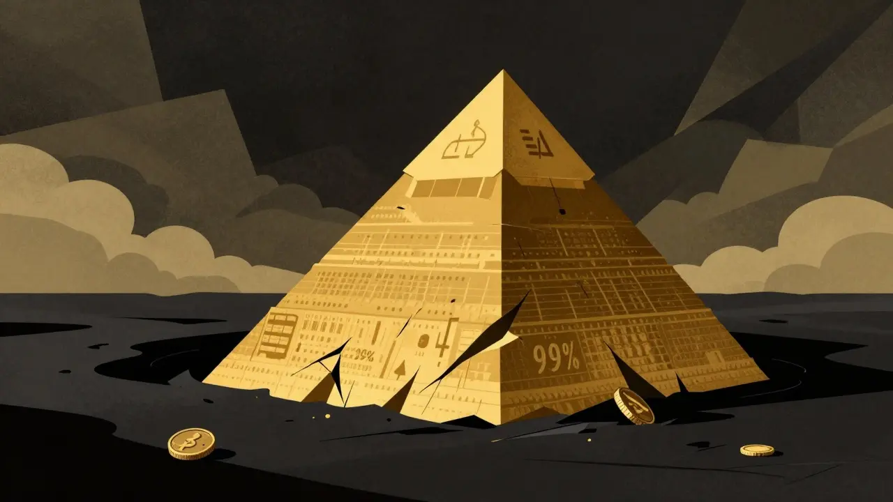 Crumbling gold tower symbolizing crypto liquidity crisis
