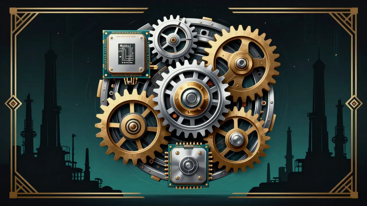 Rotating chrome gears symbolizing Ghostrider algorithm