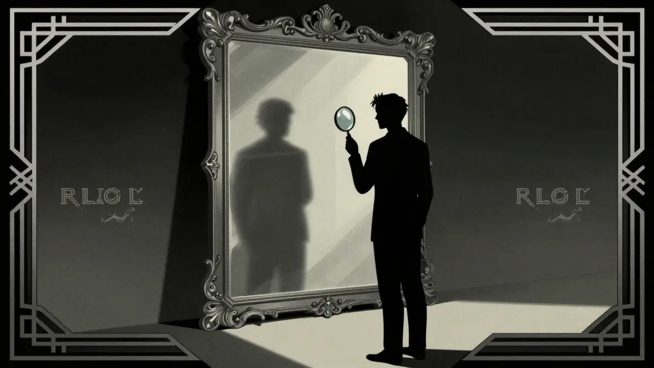 Silhouette looking in mirror reflecting anonymity
