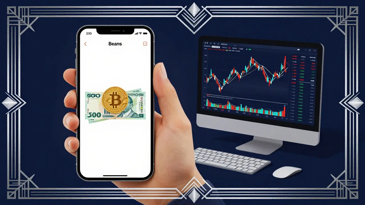 Split view of beginner and advanced crypto trading interfaces