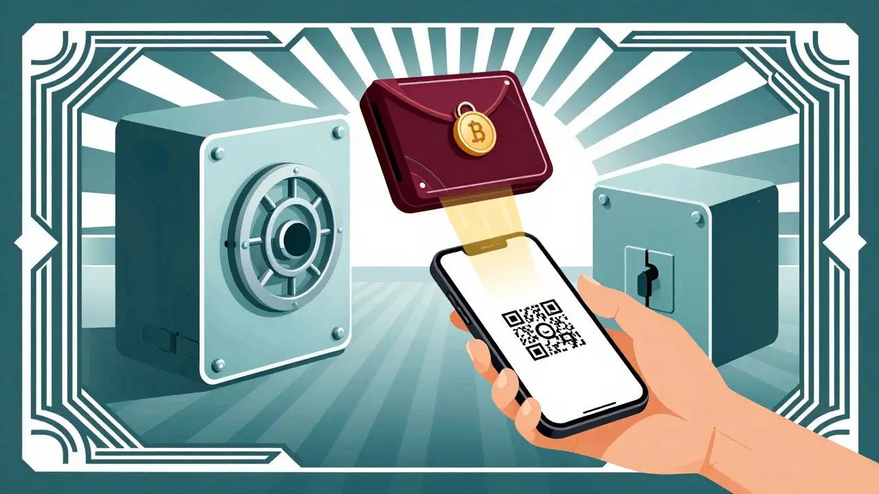 Streamlined crypto payment flow connecting phone to secure hardware wallet