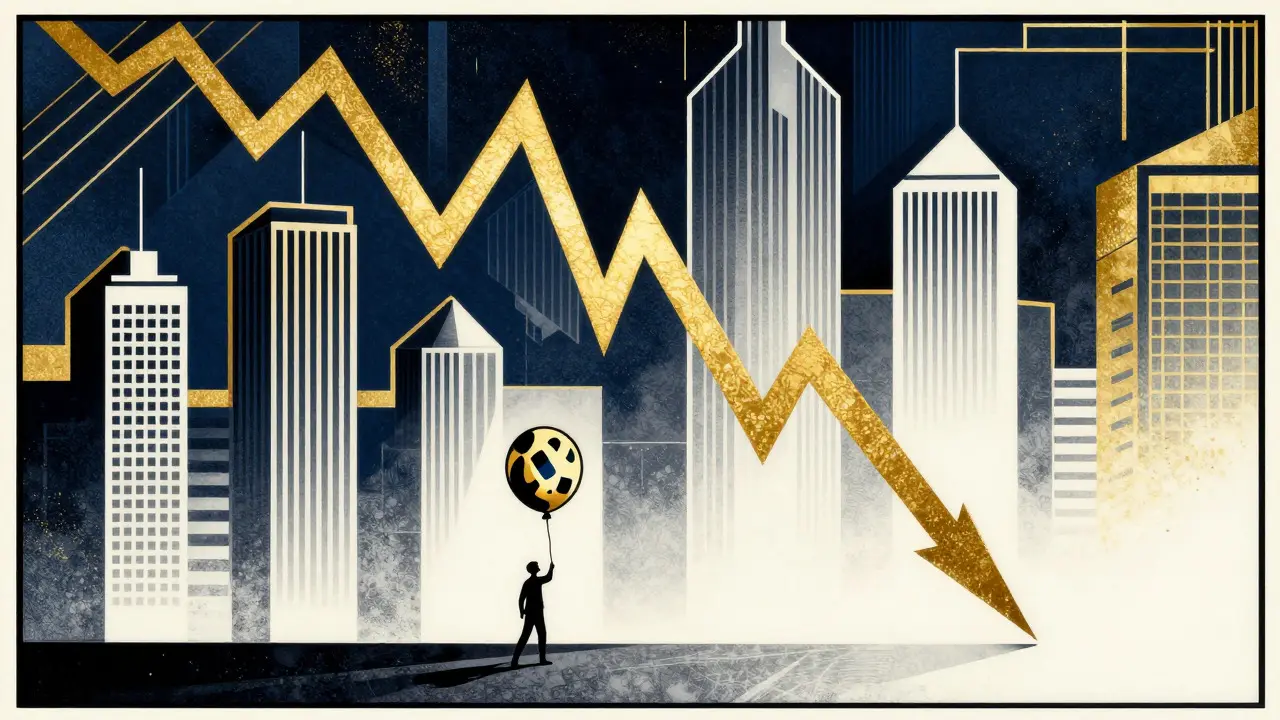 Art Deco illustration of crashing stock chart and risky market