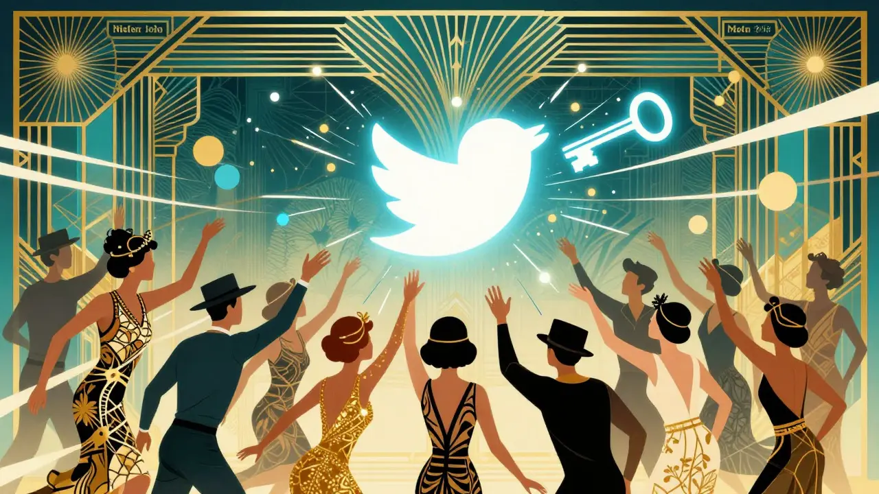 Art Deco illustration of people reaching for crypto keys