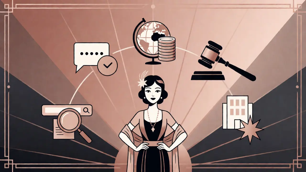 Stylized Art Deco graphic of seven-point regulatory test icons