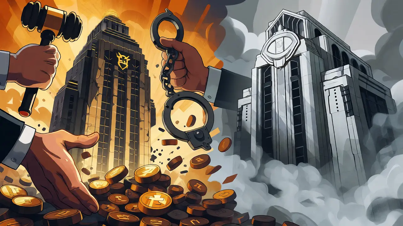 Art Deco art showing Garantex's collapse and Grinex's rise amidst legal seizures.