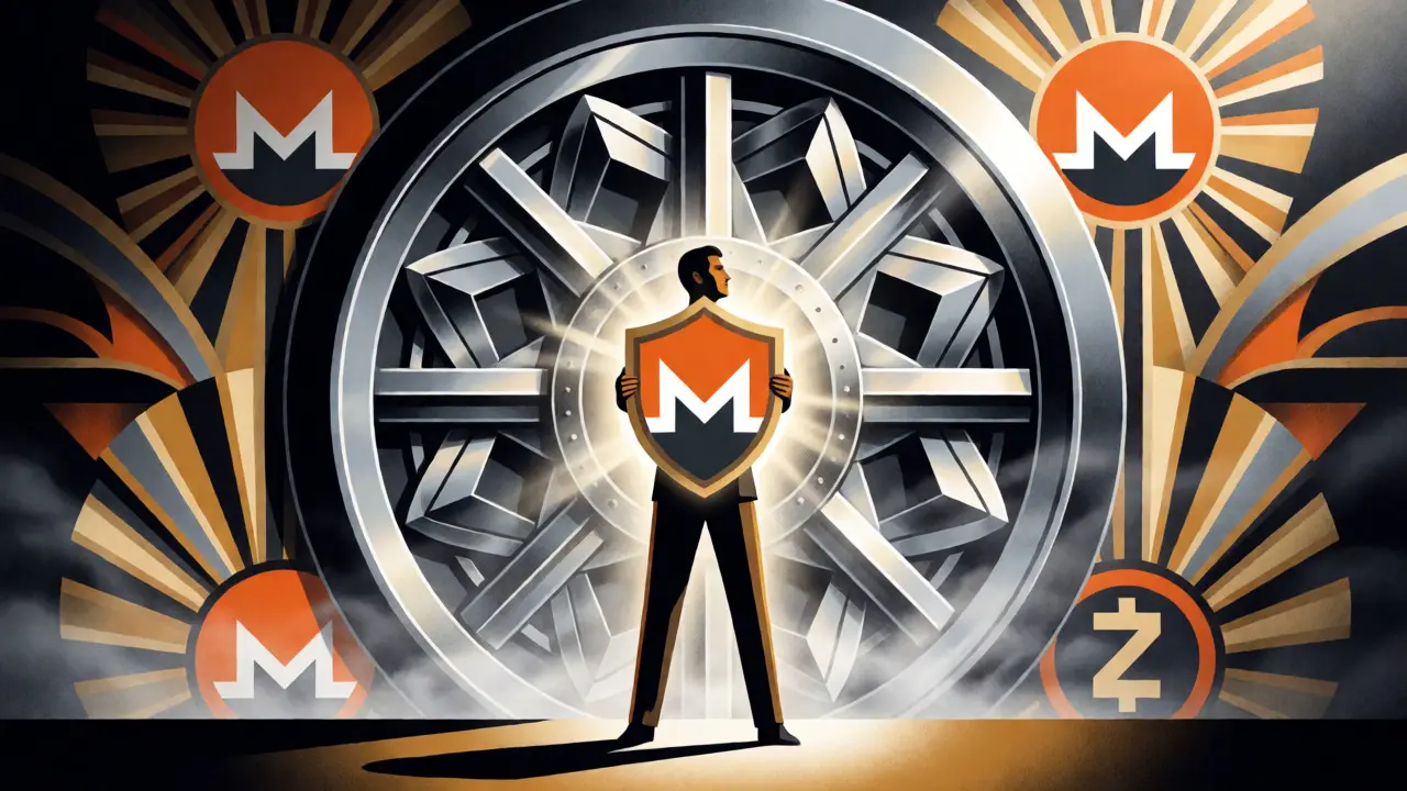 Figure protected by cryptographic shield against scrutiny in Art Deco style