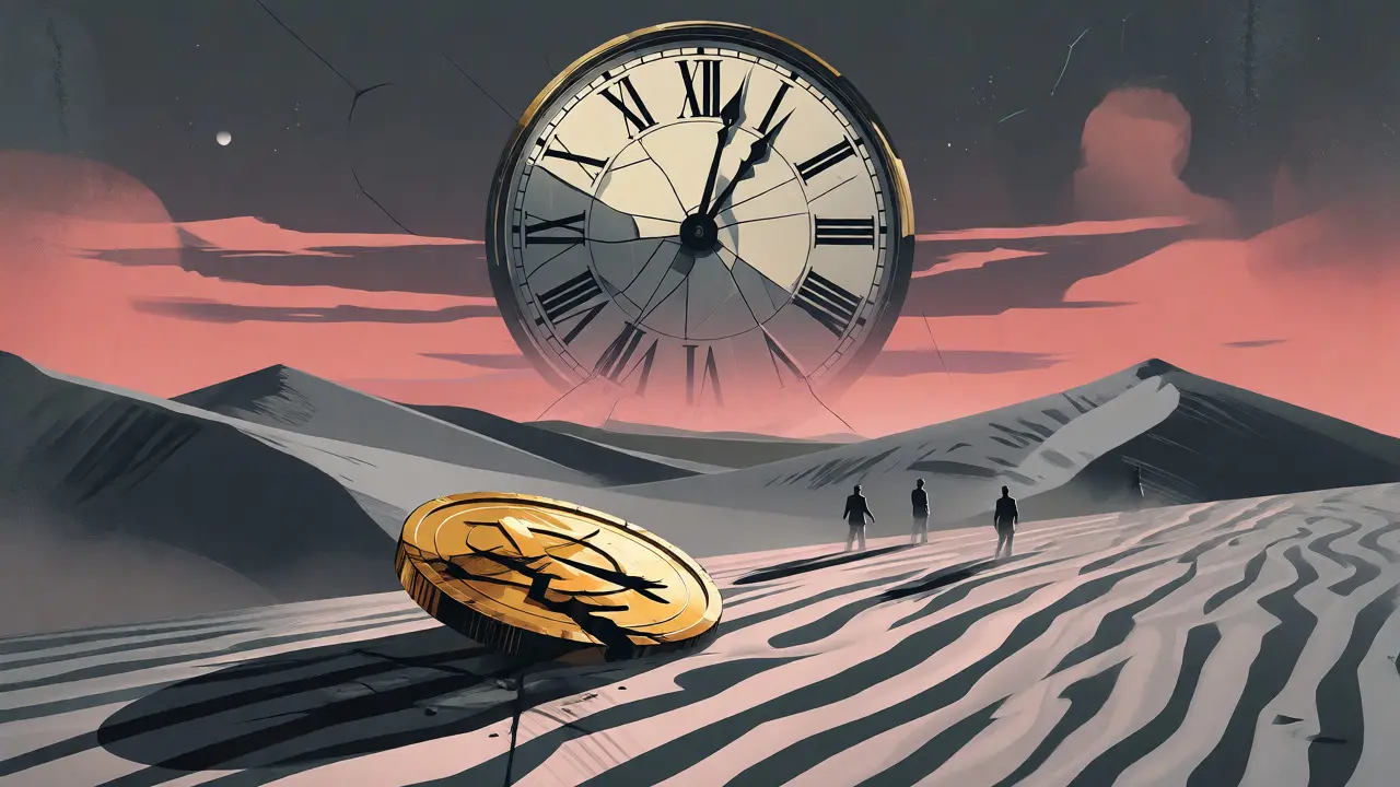 Tarnished golden token lying in a geometric desert