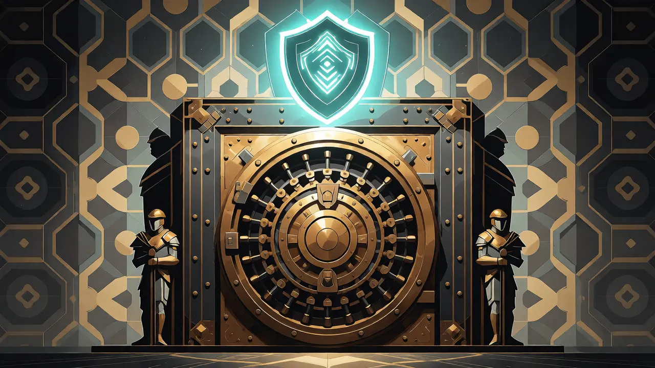 Art Deco illustration of a secure vault symbolizing crypto exchange safety and reserves.