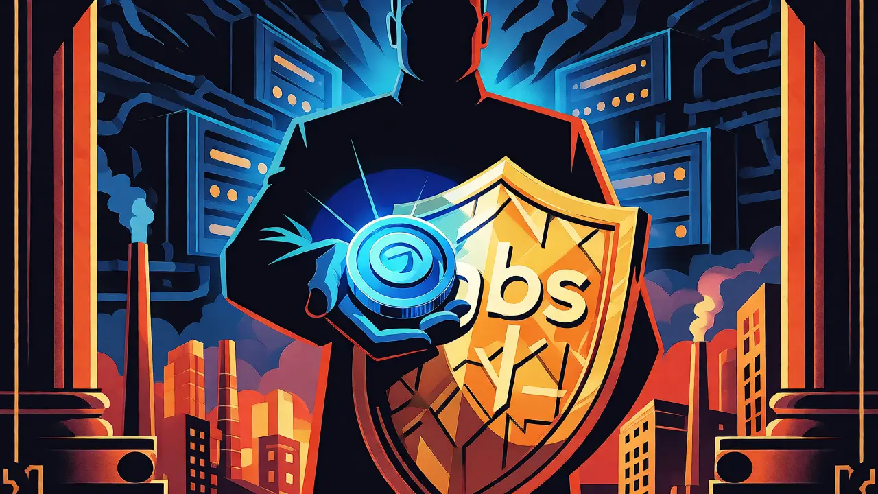 Stylized figure blocking a digital coin to protect industrial jobs
