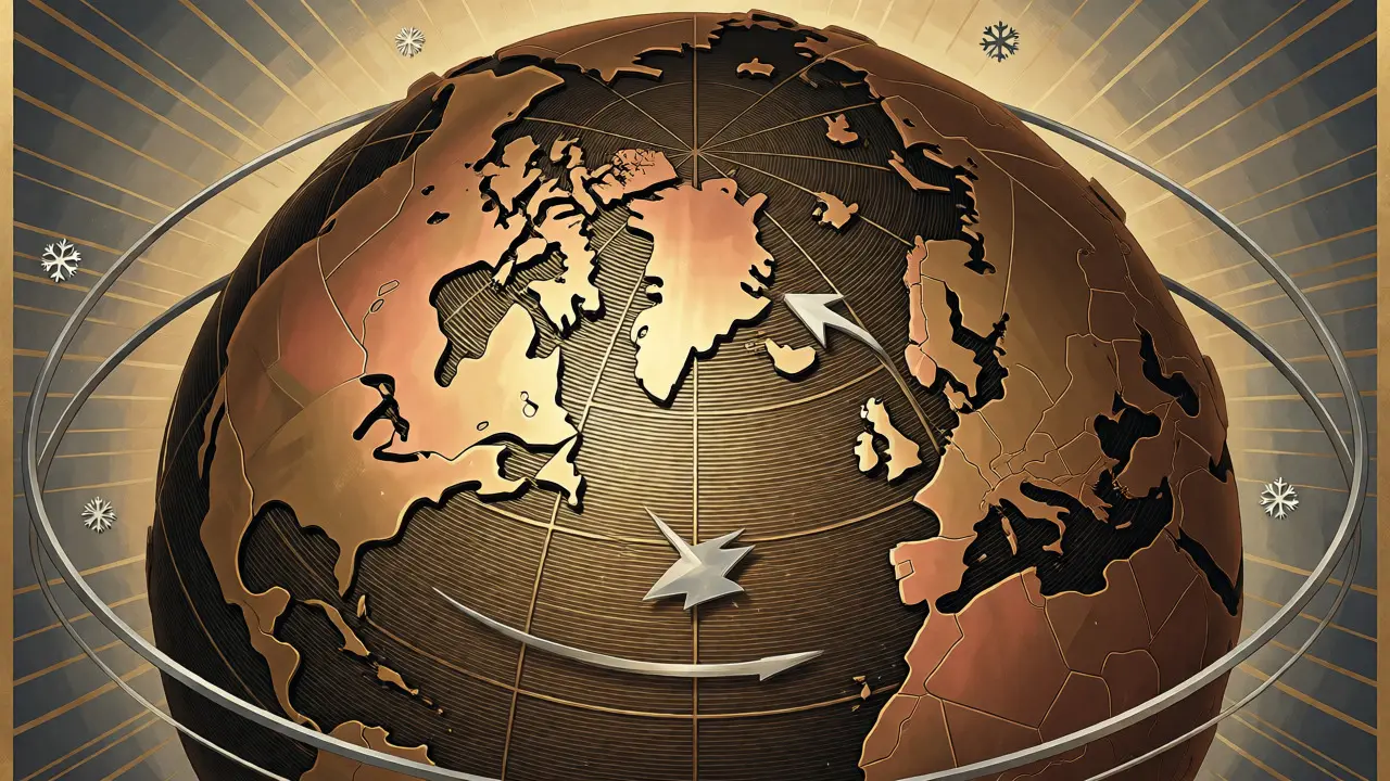 Vintage globe with arrows showing global impact of energy regulations